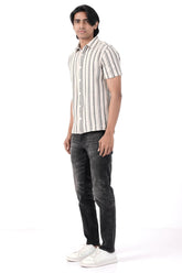 Men Short Sleeve Shirt (Beige Stripe)